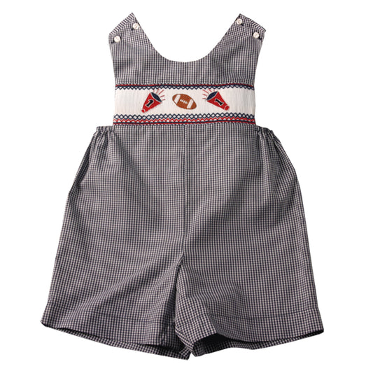 Football Cheer Navy Blue Gingham Smocked Romper 05F 2065 R