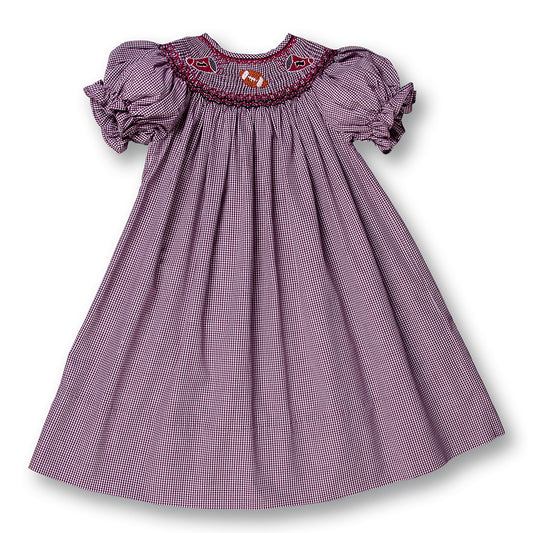 Football Maroon & White Gingham Smocked Bishop 12F 2067 A
