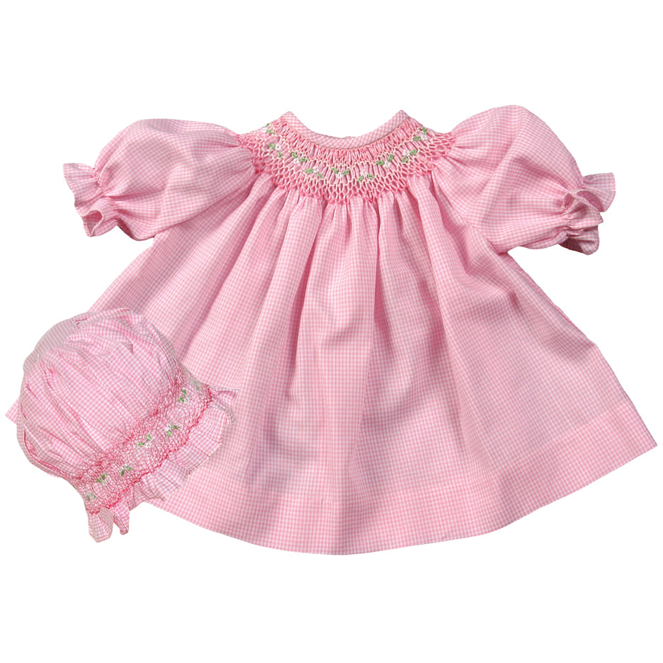 Pink Gingham Doll Bishop w/opt Bonnet AYR 2115 DD DD/DB 