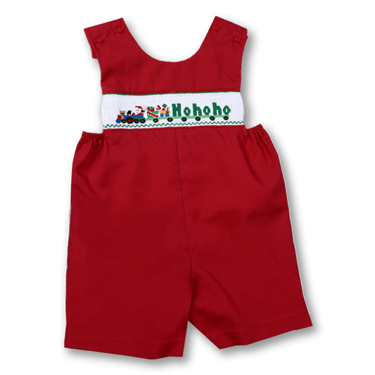 Santa HO HO HO Train Red Smocked Romper 06H 2350 R