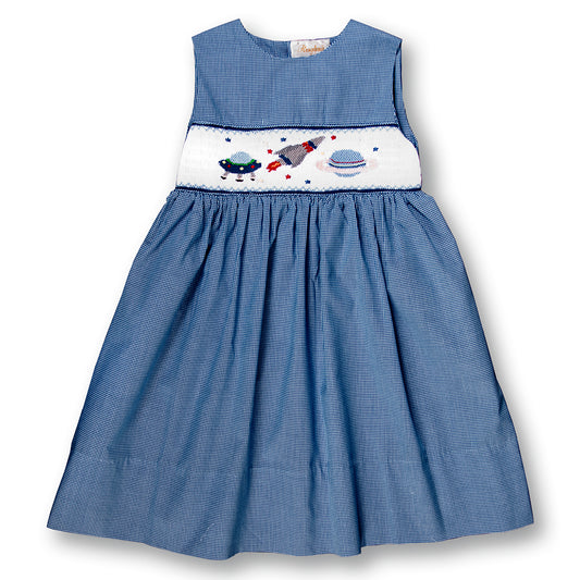 Space Adventure Blue Gingham Smocked Sundress 08SS 2697 SD