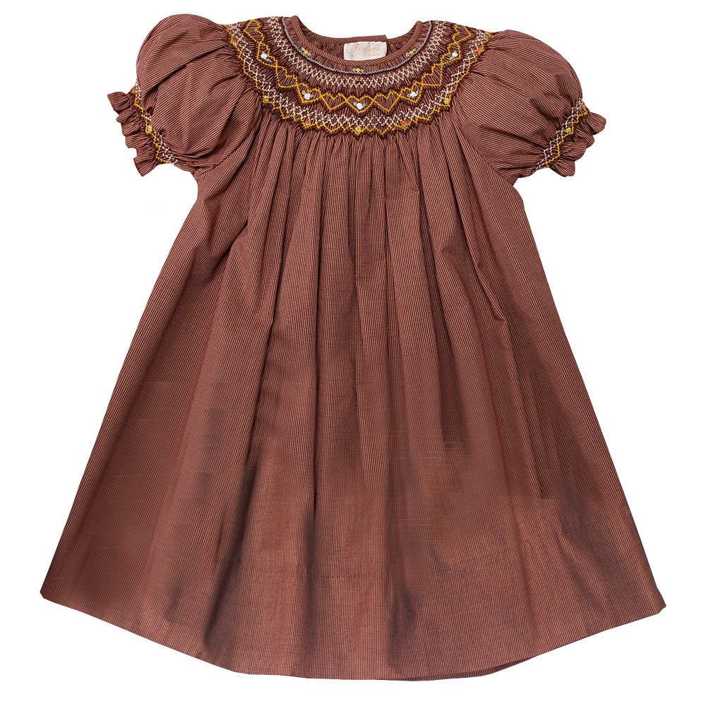 Dk. Brown Gingham English Smocked Bishop 10F 2713 A