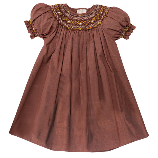 Dk. Brown Gingham English Smocked Bishop 10F 2713 A