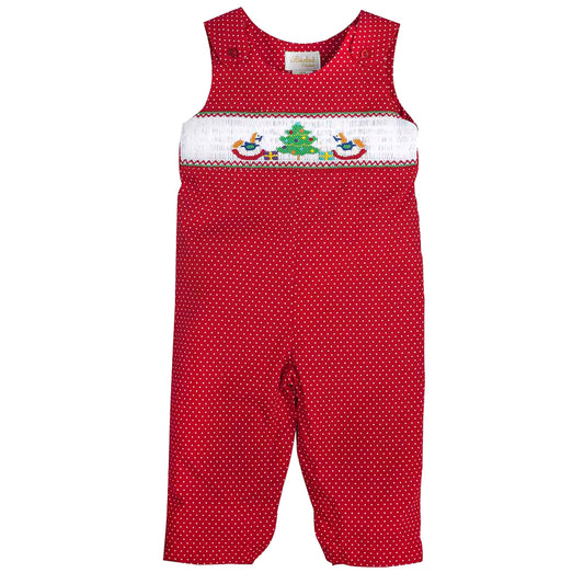 Christmas Tree Rocking Horses Red Polkadot Smocked Girl Kicker 09H 3210 K