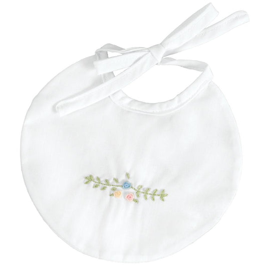 Primary Roses & Leaves White Doll Bib 322B