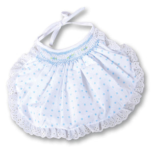 Blue or Pink Polka Dot Bib with Lace AYR 3332