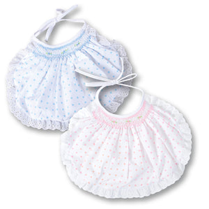 Blue or Pink Polka Dot Bib with Lace AYR 3332