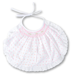 Blue or Pink Polka Dot Bib with Lace AYR 3332