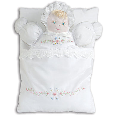 White Bunting Doll with Embroidered Flower Design 3470W