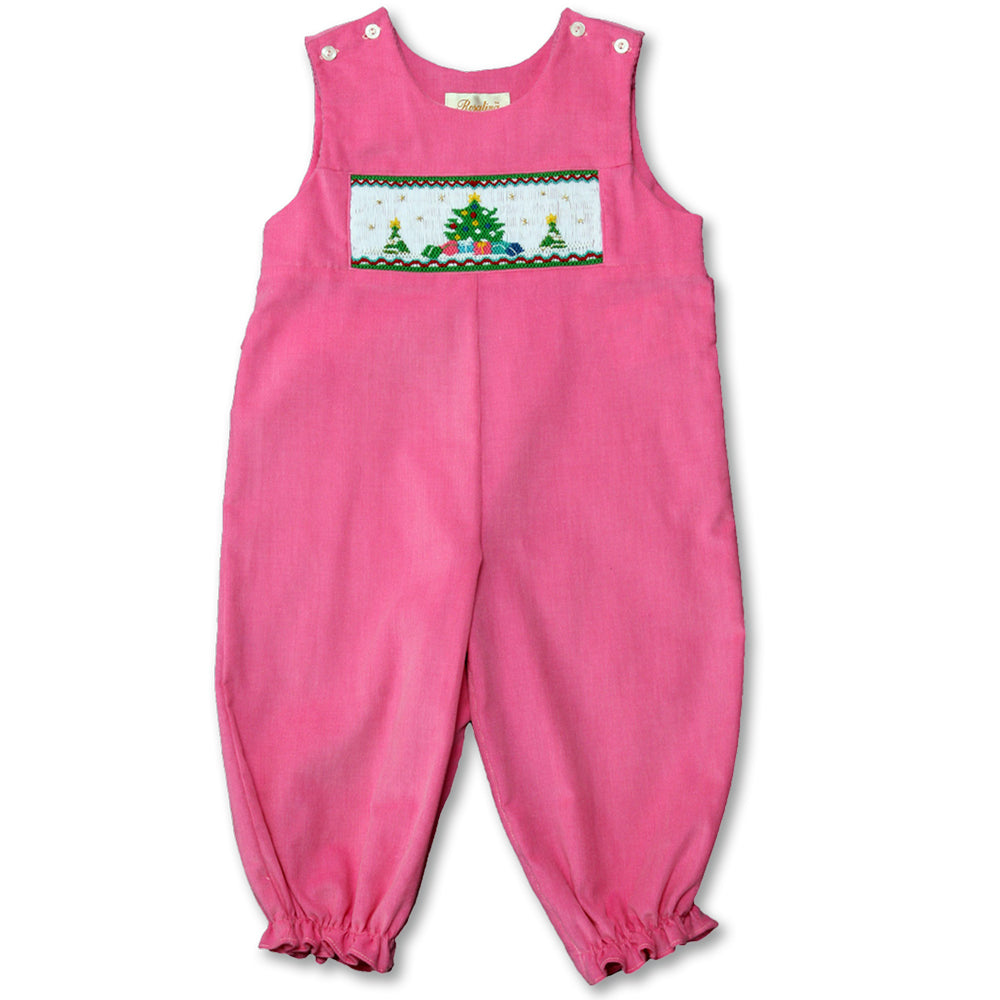 Christmas Tree Presents Pink Corduroy Smocked Knicker 10H 3476 K