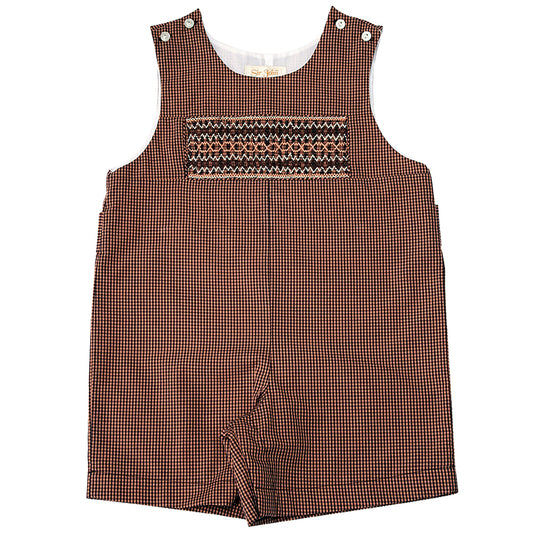 Brown Gingham English Smocked Romper 10F 3477R