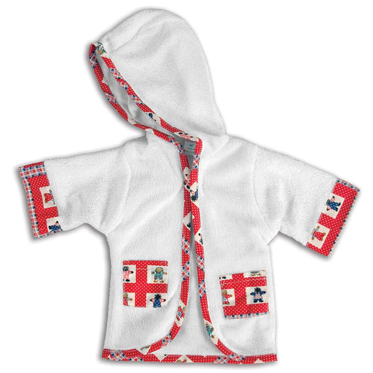 White Terry Cloth Doll Robe with Red Pattern Trim 18" 356-DD