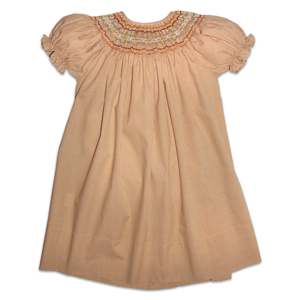 Maggie Tiny Gingham Beige Smocked Bishop 11F 3869 A