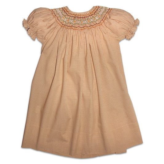 Maggie Tiny Gingham Beige Smocked Bishop 11F 3869 A