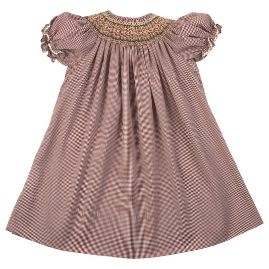 Brown Gingham English Smocked Bishop w/RicRac 11F 4151 A