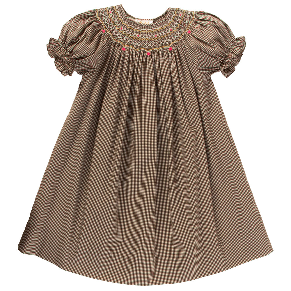 Chocolate Brown Gingham English Smocked Bishop 13F 4795 A