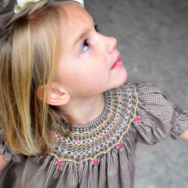 Chocolate Brown Gingham English Smocked Bishop 13F 4795 A