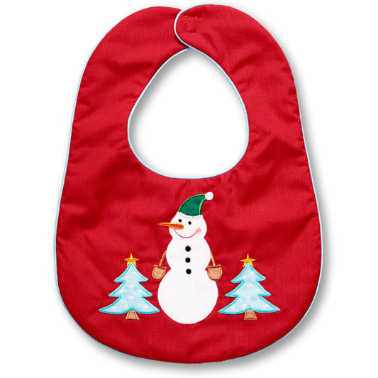Snowman Red with Turquoise Trim Bib 13H 4883 BIB