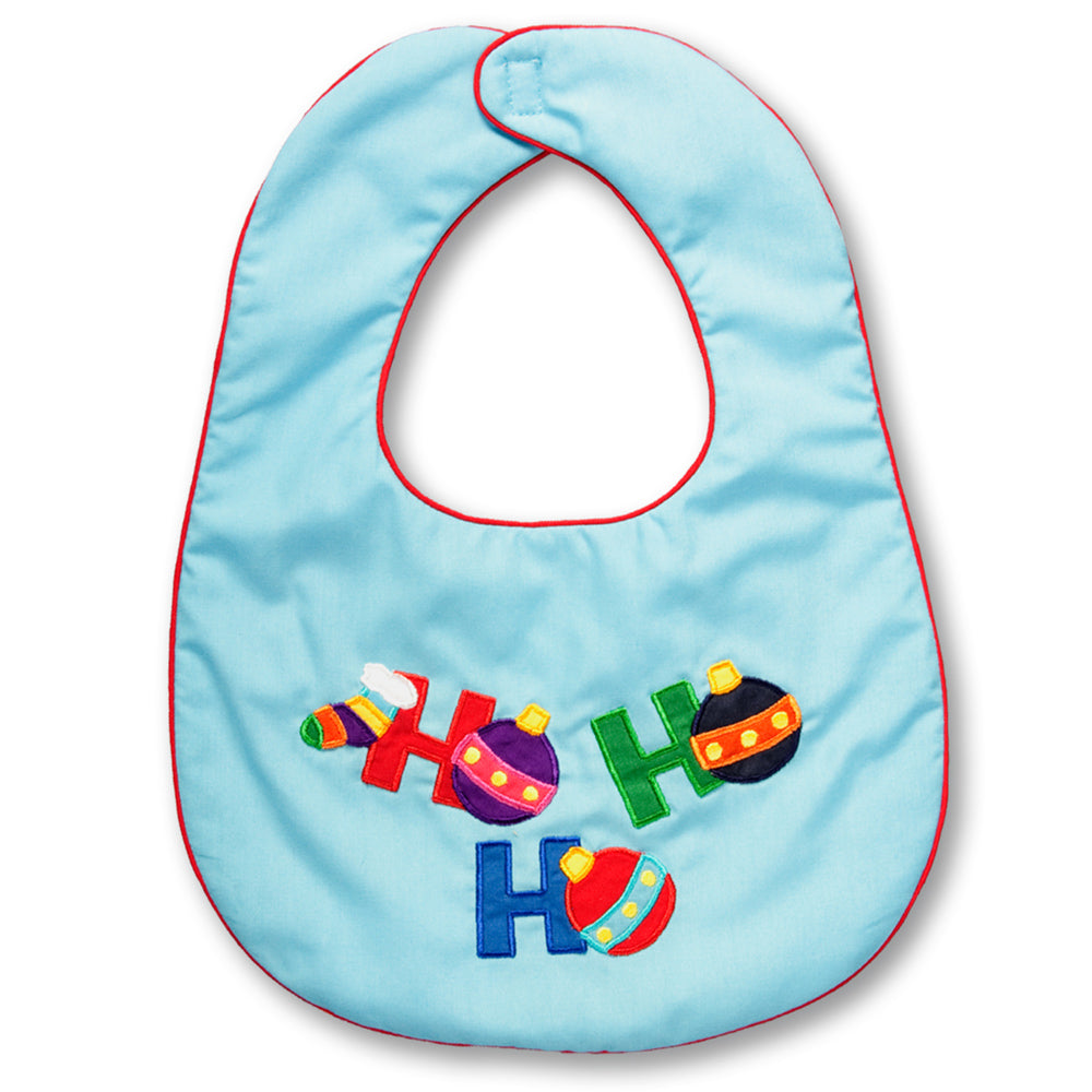HO HO HO Turquoise with Red Trim Bib 13H 4917 BIB T