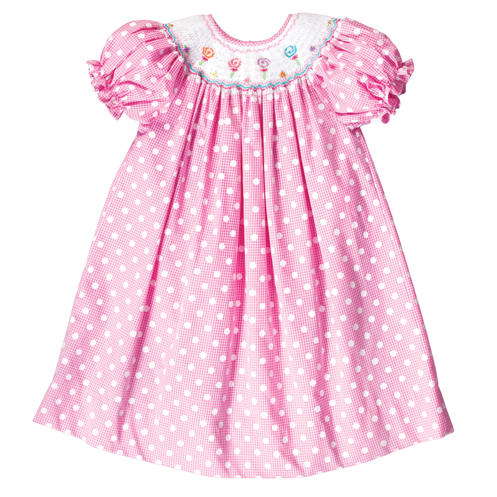 Lollipops Pink Gingham Smocked Bishop 14SP 4967 A