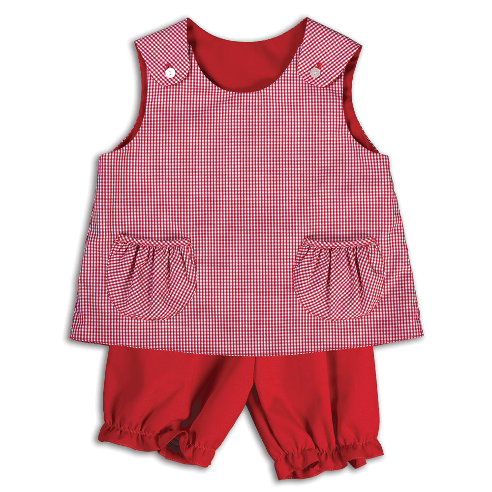 Red Gingham Reversible Blouse & Bloomers with Pockets 14F AYRD 4992 BP 1F