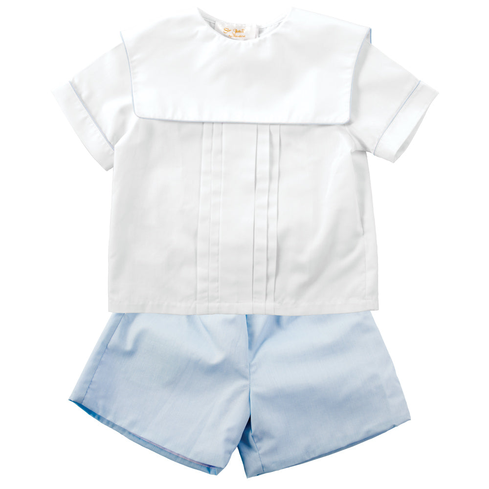 White & Blue 2 pc. Square Collar Short Set AYR 4994 SS2