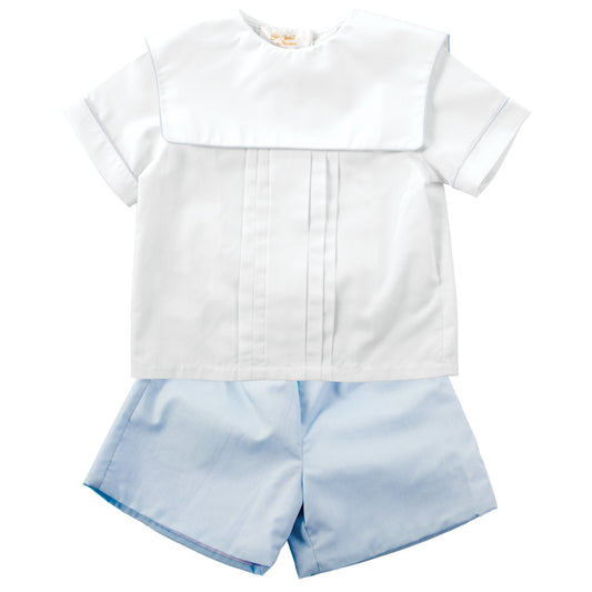 White & Blue 2 pc. Square Collar Short Set AYR 4994 SS2