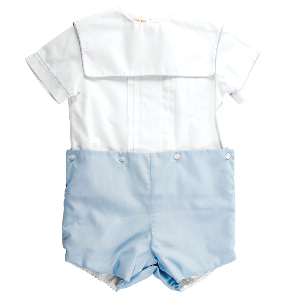 White & Blue Square Collar Button-On Short Set AYR 5040 SS1