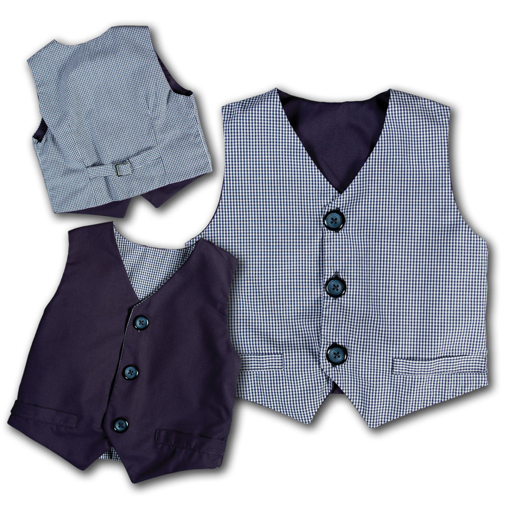 Navy Blue Gingham & Solid Reversible Vest