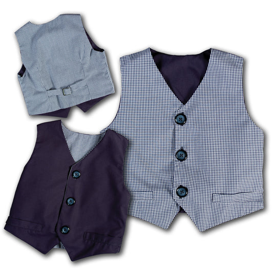 Navy Blue Gingham & Solid Reversible Vest