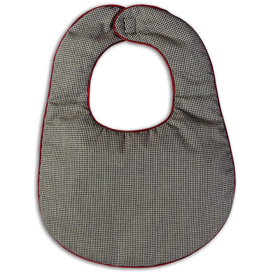 Black Tiny Gingham Bib with Maroon Trim 14F 5156 BIB BLK