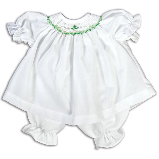 Green Snowy Tree White Smocked Doll Dress 14H 5173 DD GRN