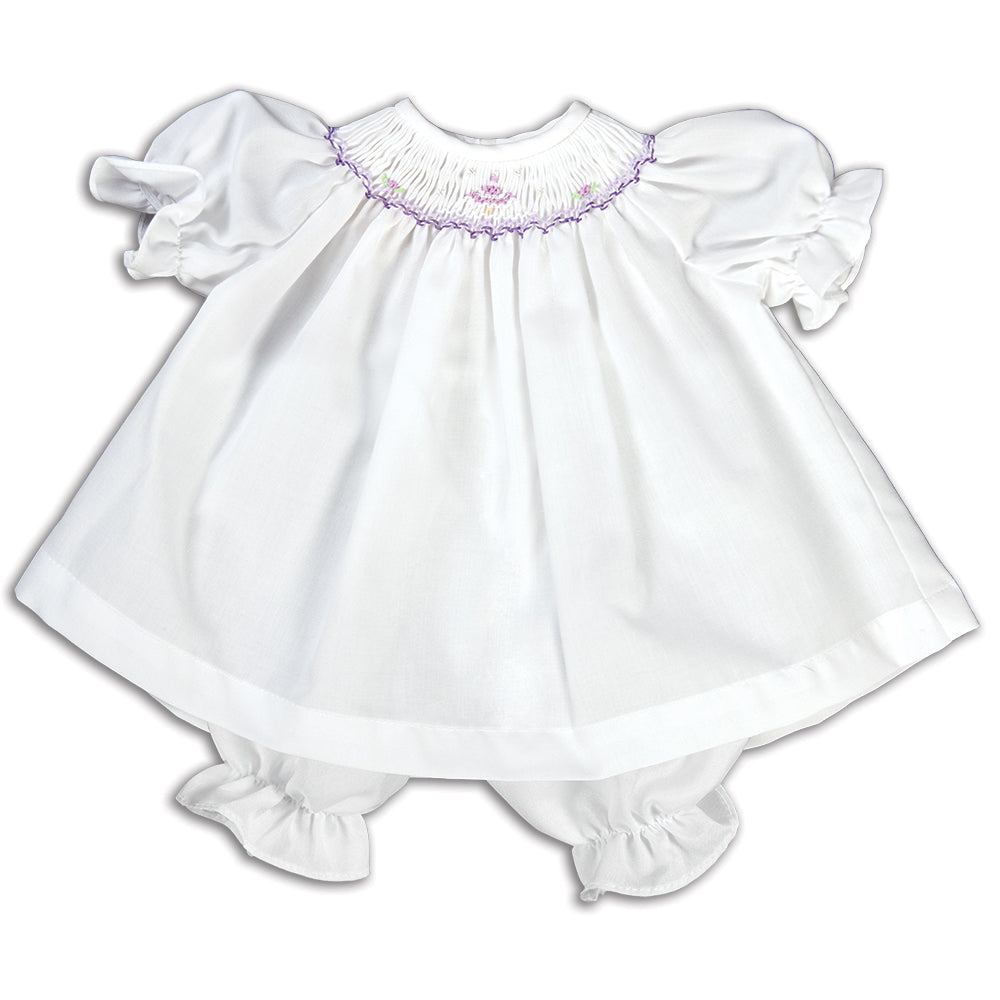 Purple Snowy Tree White Smocked Doll Dress 14H 5173 DD PU