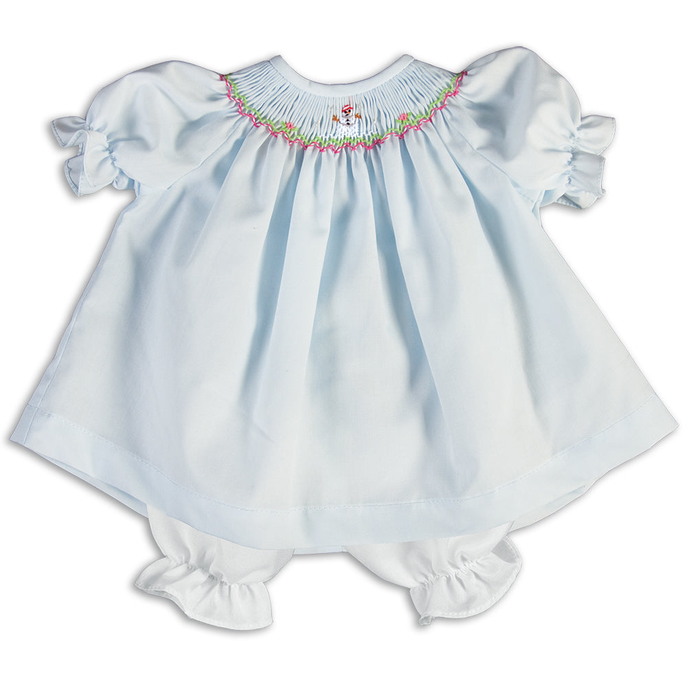 Snowman Light Blue Smocked Doll Dress 14H 5186 DD