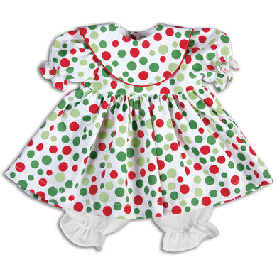 Red & Green Multi-Dot Doll Dress with Collar 14H 5266 DD