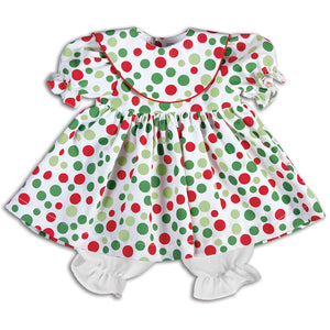Red & Green Multi-Dot Doll Dress with Collar 14H 5266 DD