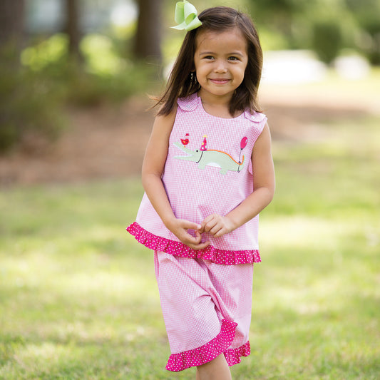 Party Crocodile Pink Gingham Blouse and Pants Set 15SU AYR 5362 BP2