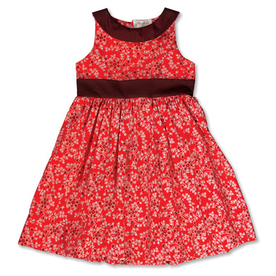Red Floral Sundress with Brown Collar & Sash 15SU 5371 SD