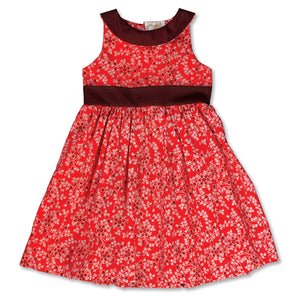 Red Floral Sundress with Brown Collar & Sash 15SU 5371 SD