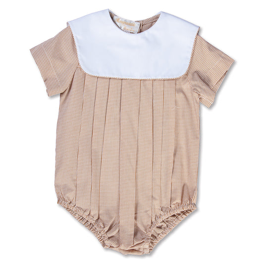 Beige Gingham Boy Bubble with Collar 15SP AYR 5374 BUB BEI