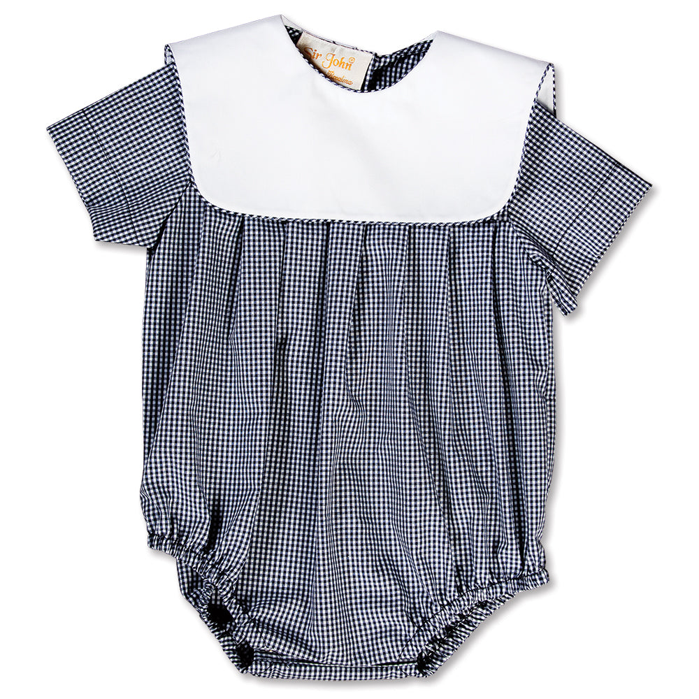 Navy Gingham Boy Bubble with Collar 15SP AYR 5374 BUB NVY