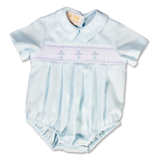 Three Crosses Light Blue Smocked Boy Bubble 15SP AYR 5471 BUB LBL