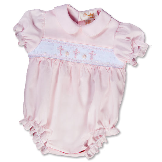 Three Crosses Light Pink Smocked Girl Bubble 15SP AYR 5471 BUG PNK