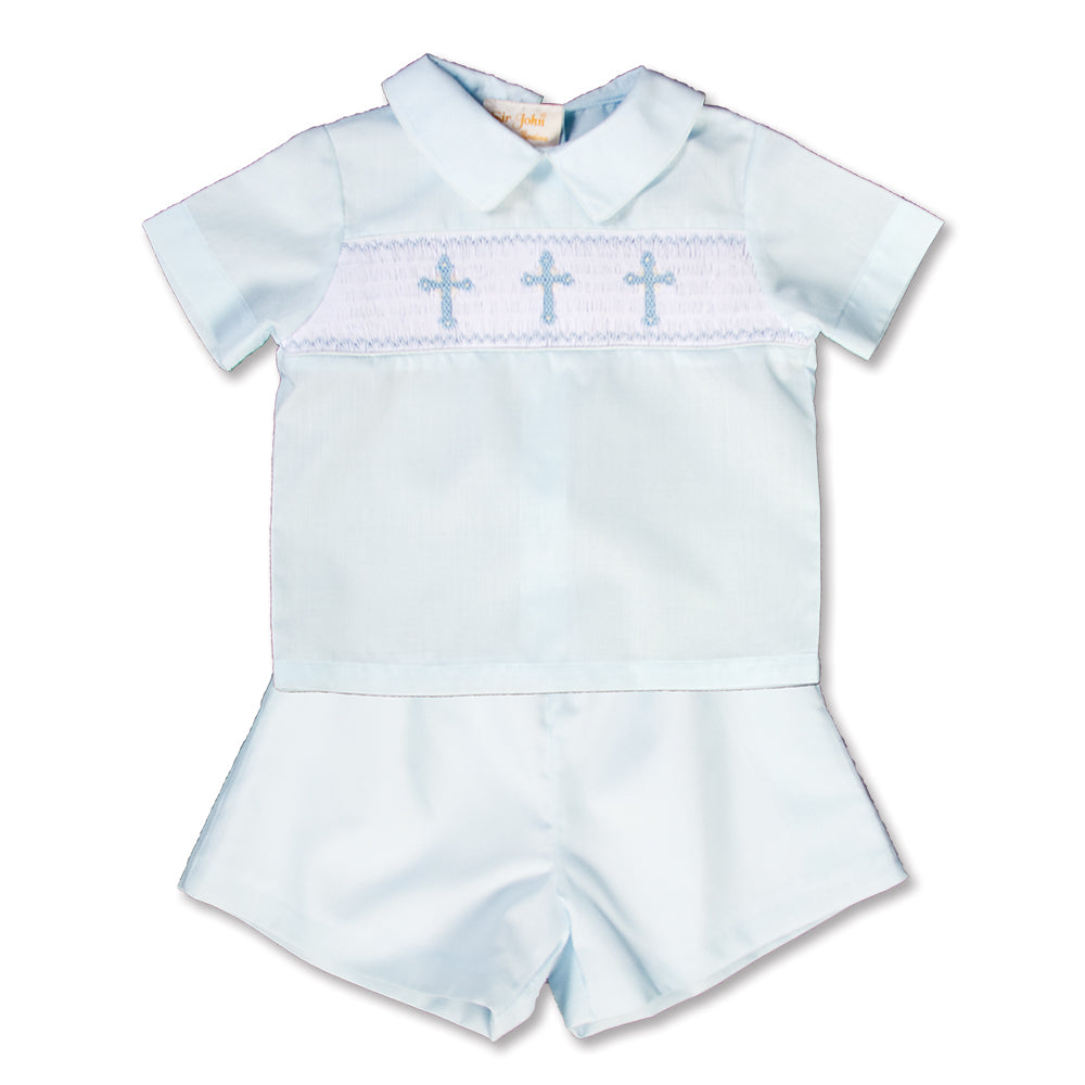 Three Crosses Light Blue Smocked Short Set 15SP AYR 5471 SS2 LBL