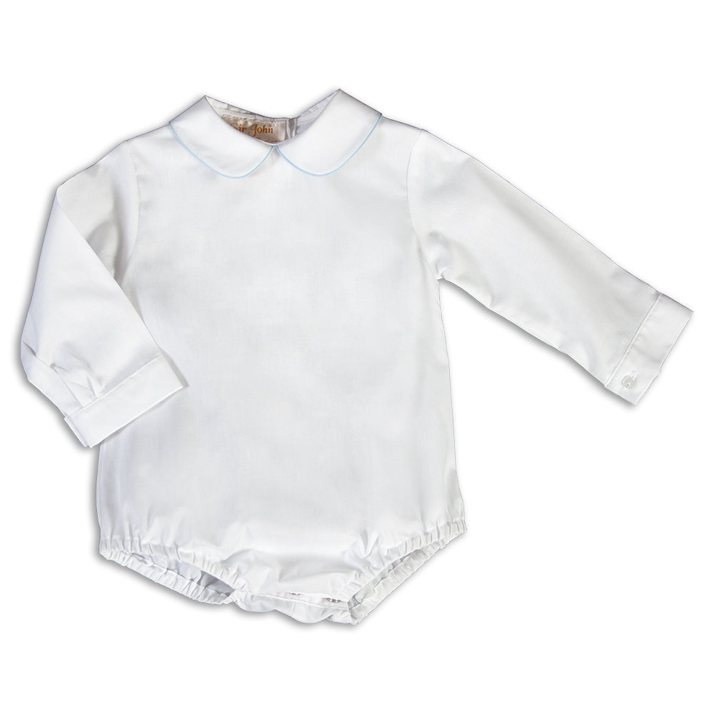White Long Sleeve Boy Bubble with L.Blue Trim AYR 5557 L BUB LB