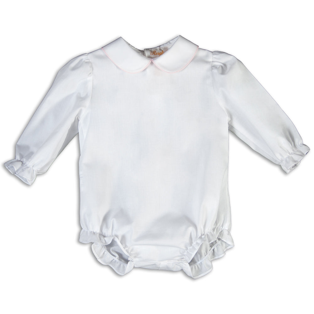 White Long Sleeve Girl Bubble with Pink Trim AYR 5557 L BUG PK