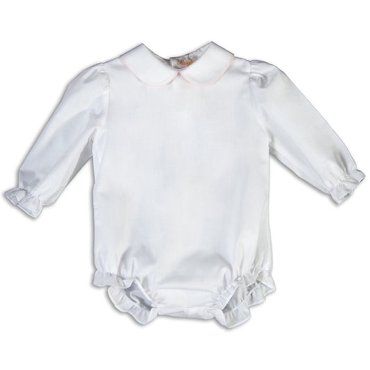 White Long Sleeve Girl Bubble with Pink Trim AYR 5557 L BUG PK