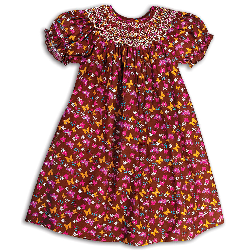 Fluttering Butterflies Brown Smocked Bishop 15F 5600 A
