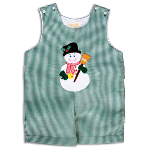 Jolly Snowman Green Gingham Romper with Pockets 15H 5601 R