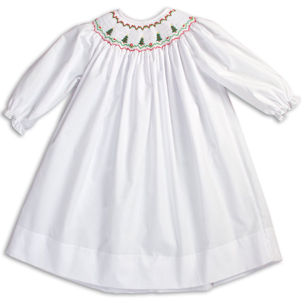 Christmas Trees White Long Sleeve Smocked Bishop 15H 5642 B